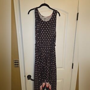 Blue pattern sun dress with handkerchief hem